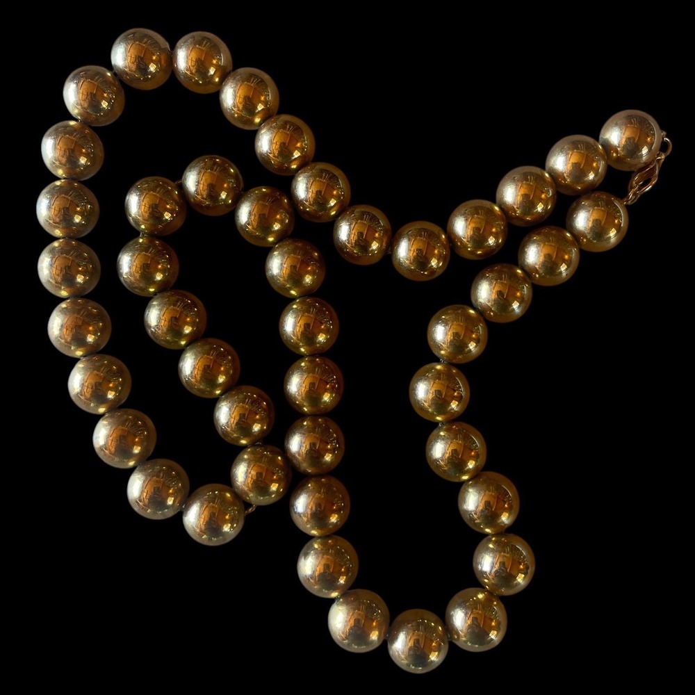 Gold Tone Polished Ball Bead Necklace Chunky 16"Round Spherical Choker Classi